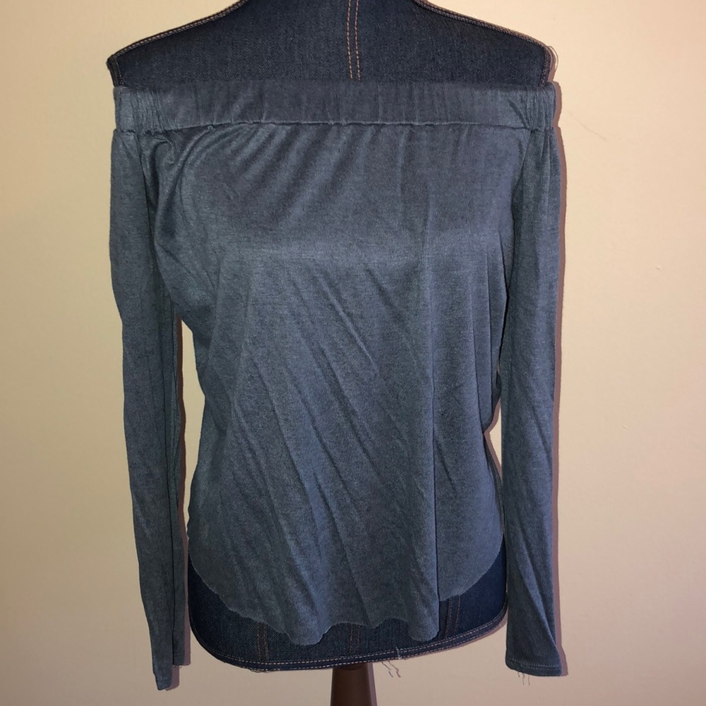 TWENTY elastic off the shoulder high low top